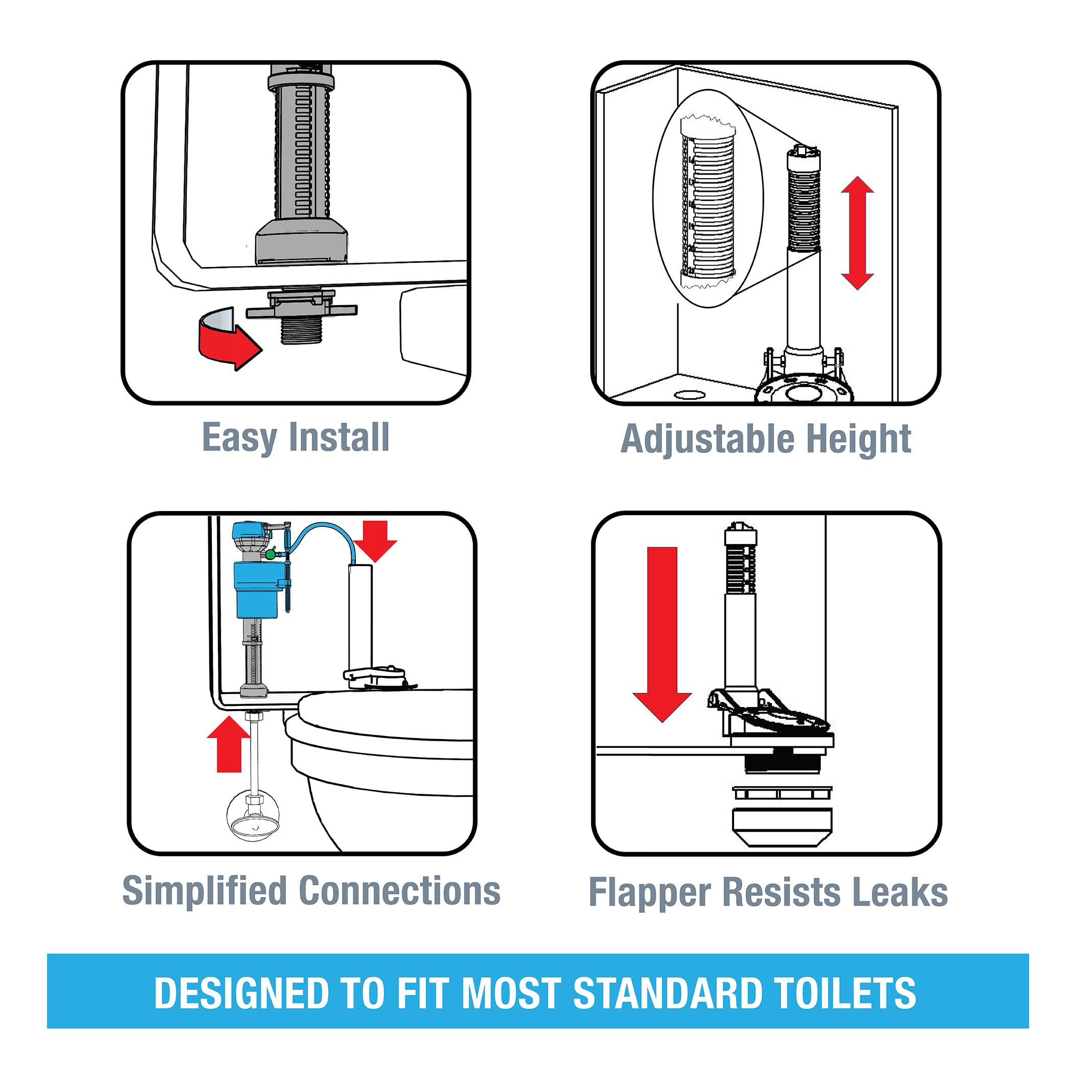 Danco 12094 Complete Toilet Repair Kit for 2-inch Flush Valve Toilets, Fix Running, Noisy and Leaky Toilets - Image 3