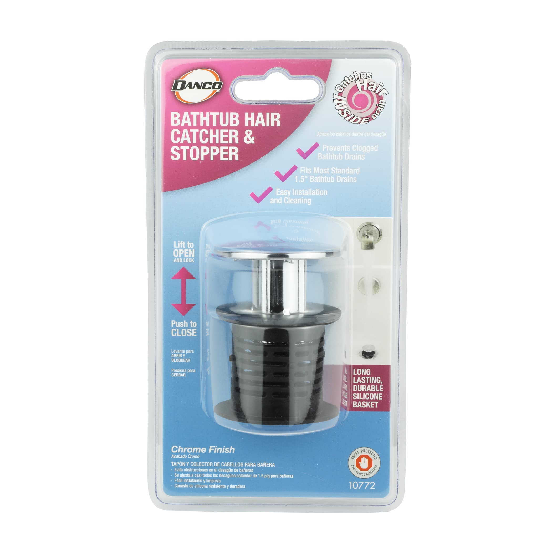 Danco 2-in-1 Bathtub Hair Catcher Strainer and Stopper, Chrome (10772) - Image 7