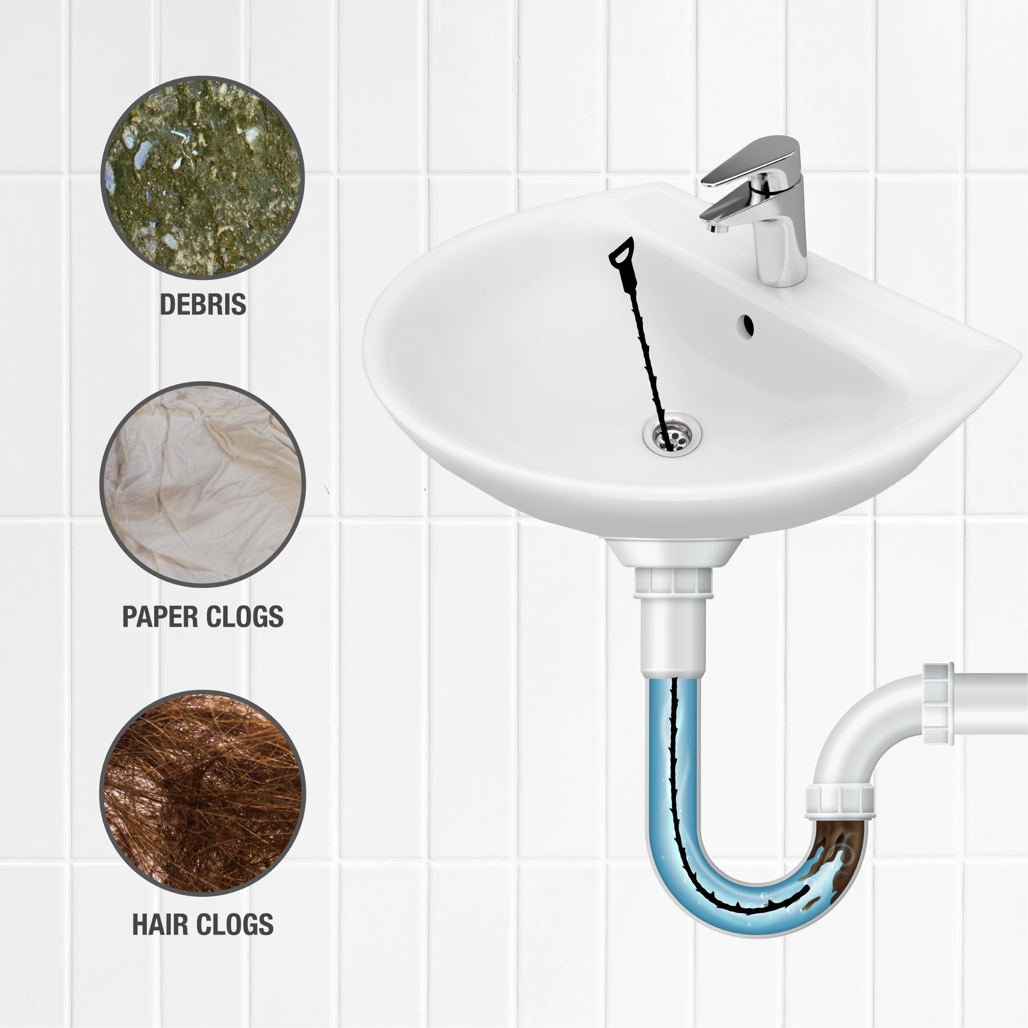 Danco 20 inch Plastic Hair Snake Clog Removal Tool with Hair Catcher Bundle Pack (12171P) - Image 3