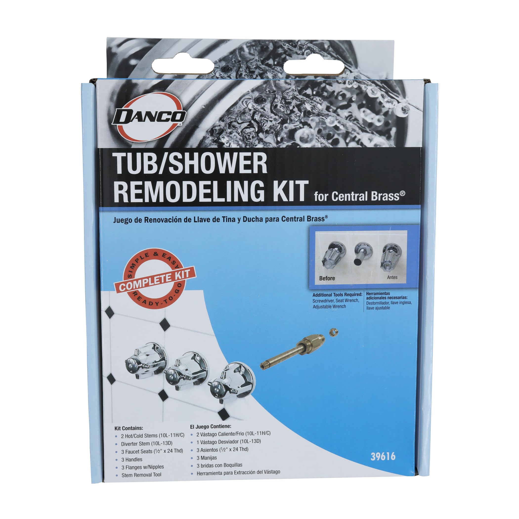 DANCO Bathtub and Shower 3-Handle Remodel/Rebuild Trim Kit for Central Brass Faucets | Knob Handle | 10L-11H, 10L-11C, 10L-13D | Chrome (39616) - Image 7