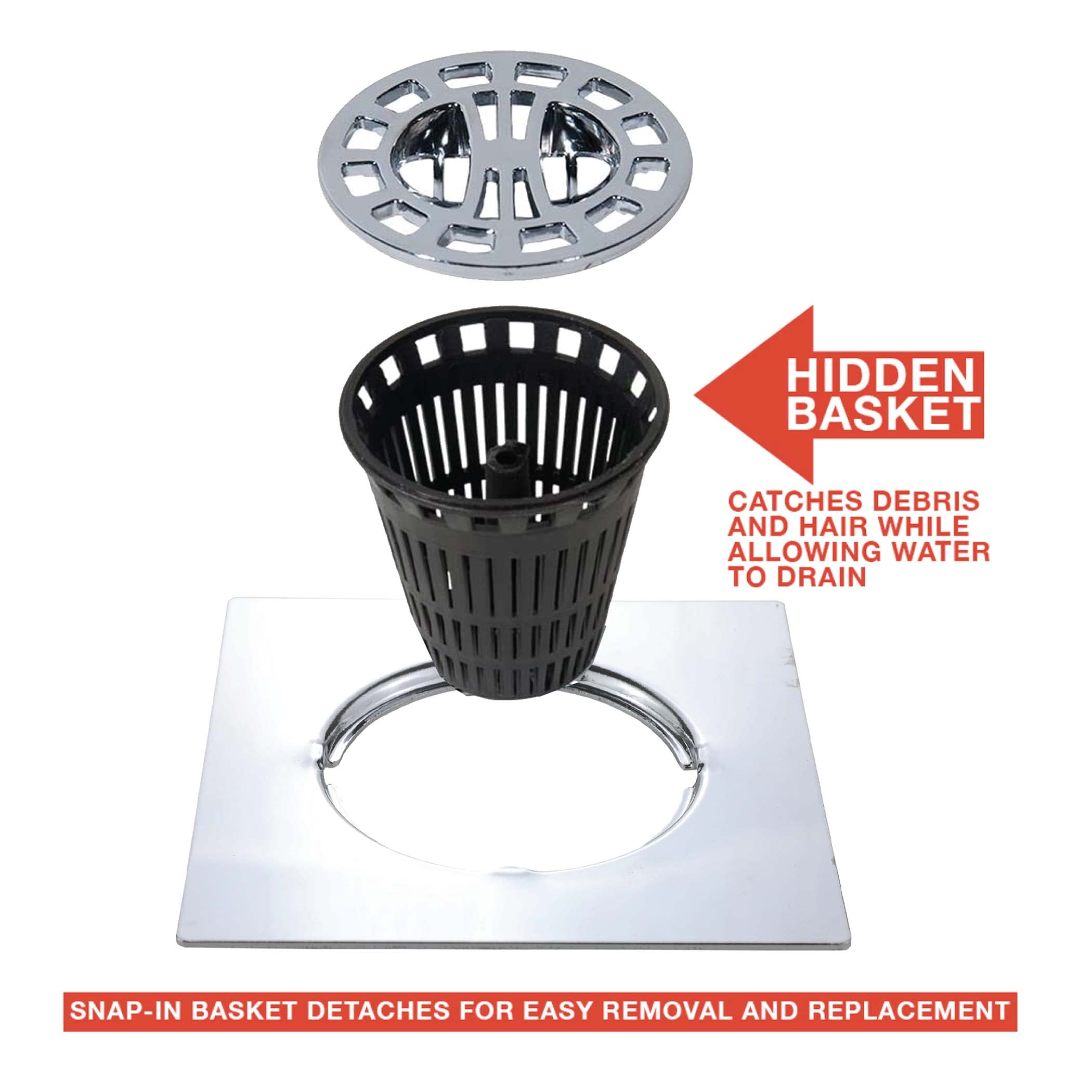 Danco Square Shower Drain Hair Catcher for Stand-Alone Shower Drain, 4-1/4 in. Shower Drain Cover, Shower Drain Protector, Chrome (11015) - Image 4