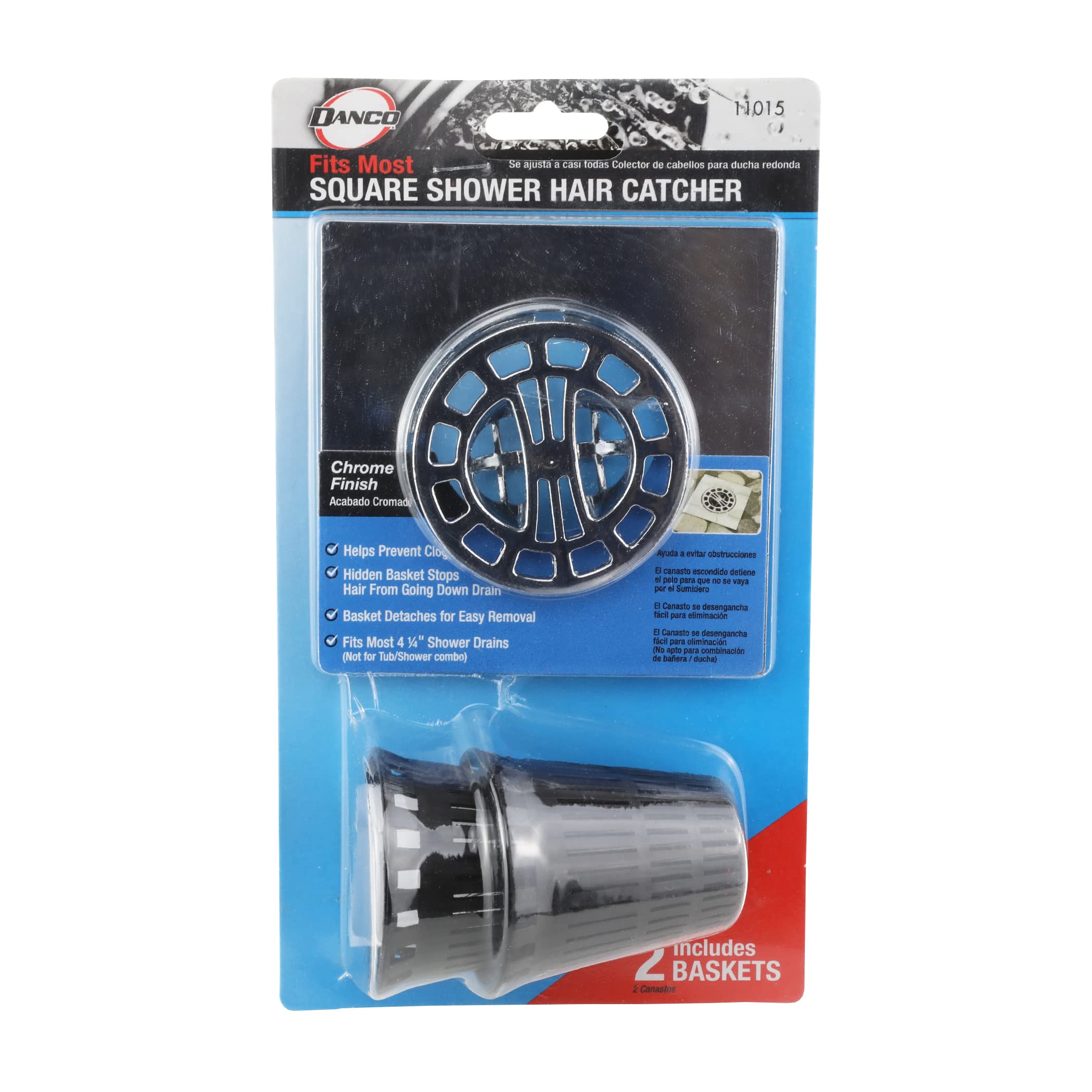 Danco Square Shower Drain Hair Catcher for Stand-Alone Shower Drain, 4-1/4 in. Shower Drain Cover, Shower Drain Protector, Chrome (11015) - Image 7