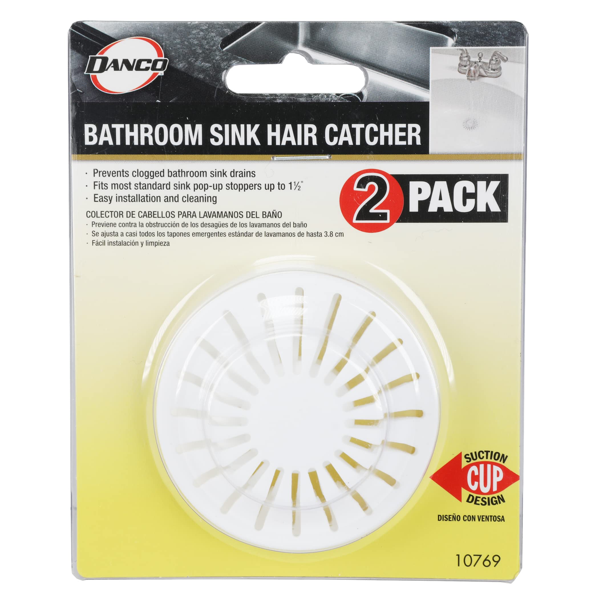 DANCO Universal Bathroom Sink Suction Cup Hair Catcher Strainer and Snare | For Pop-Up Stoppers | White | 2 Pack (10769) - Image 7