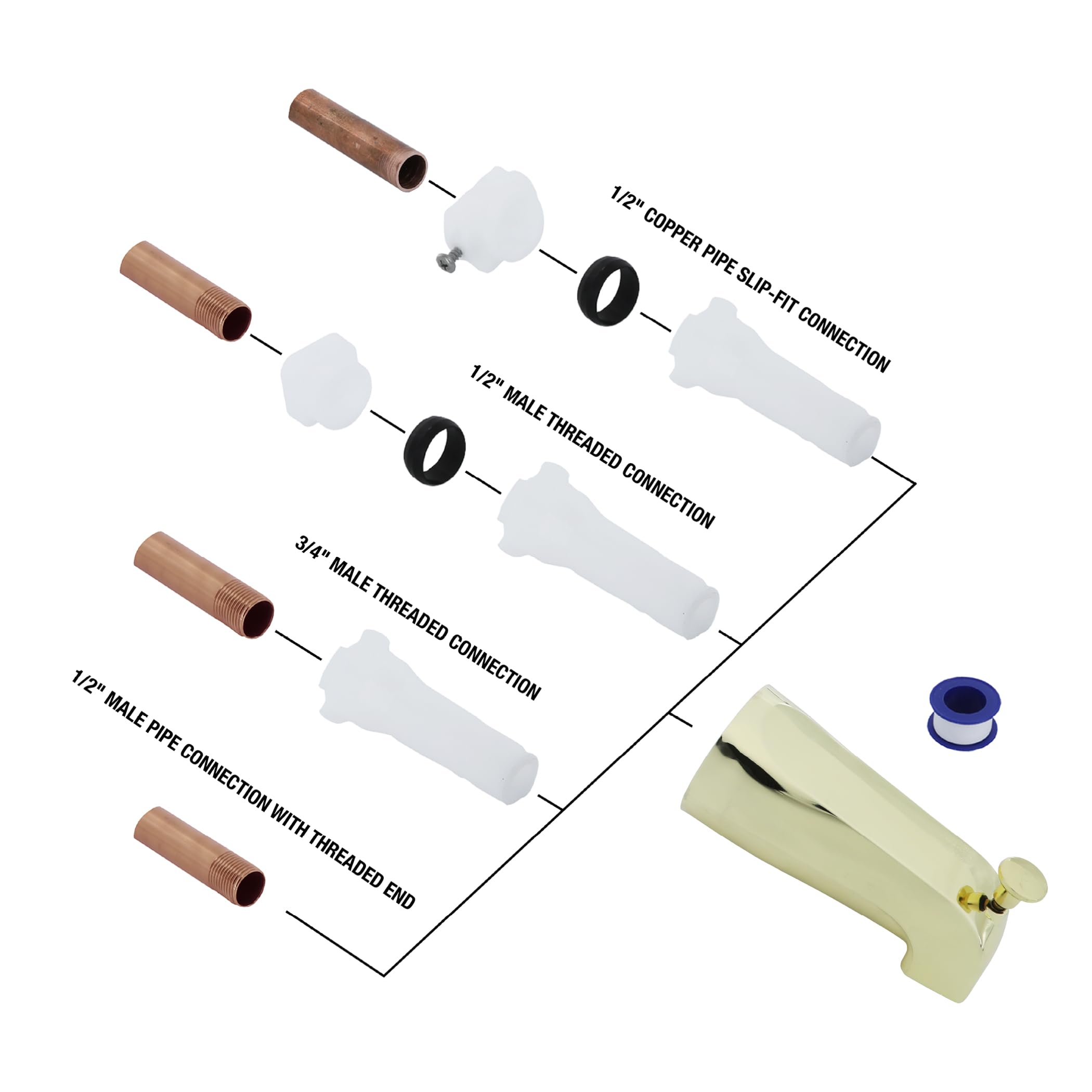 DANCO Universal Tub Spout with Diverter, Polished Brass, 1-Pack (89265) - Image 3