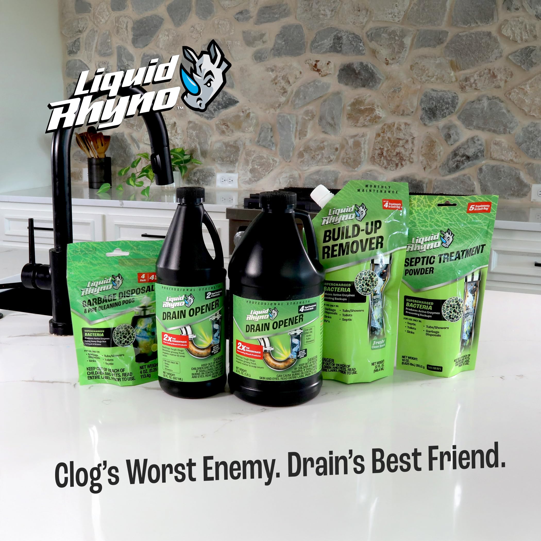 Liquid Rhyno 62 oz. Drain Opener, 2X Concentrate Hair Clog Remover for Sink, Bathtub or Shower Drains, Fast Acting Pro Strength Clears Slow-Flowing Drains, Safe for all Drain Pipes, 4 Treatments - Image 11