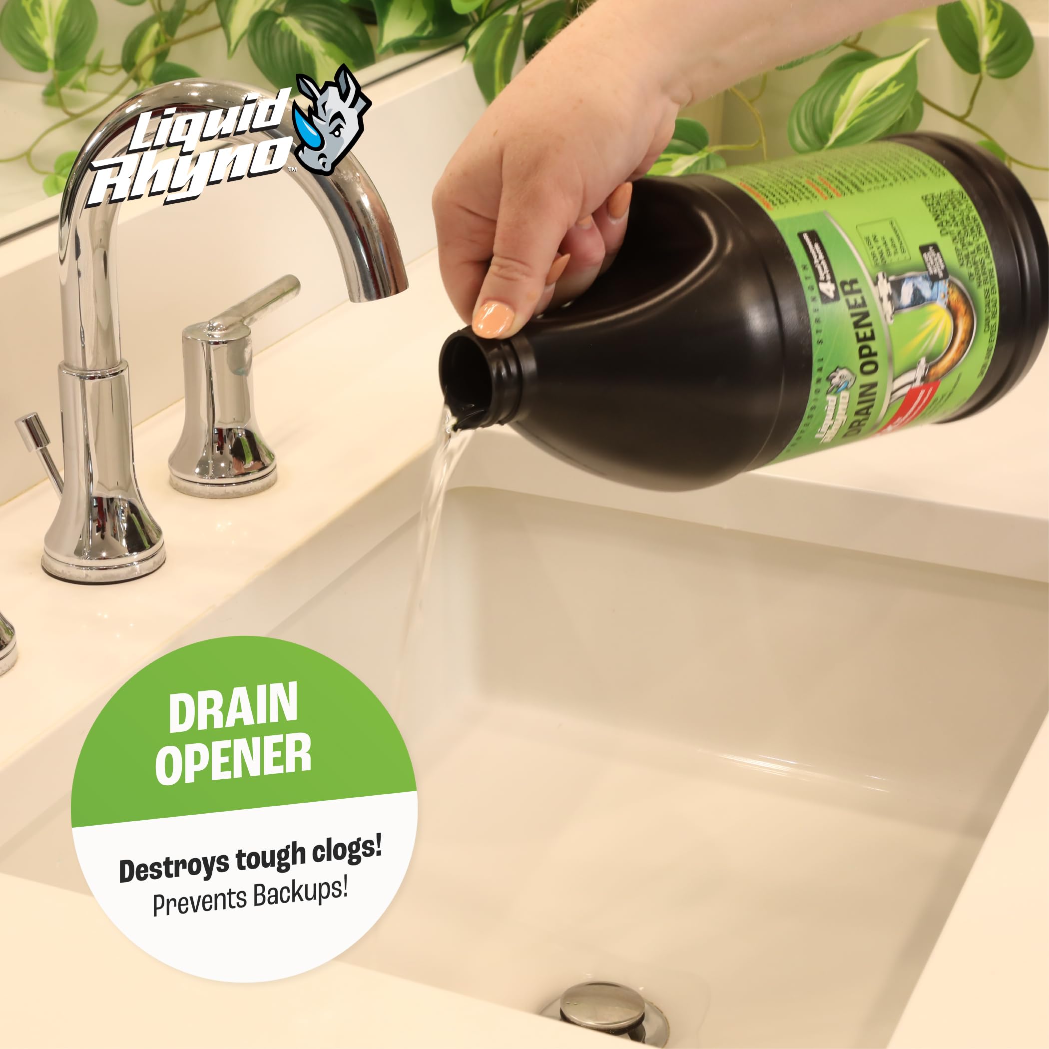 Liquid Rhyno 62 oz. Drain Opener, 2X Concentrate Hair Clog Remover for Sink, Bathtub or Shower Drains, Fast Acting Pro Strength Clears Slow-Flowing Drains, Safe for all Drain Pipes, 4 Treatments - Image 5