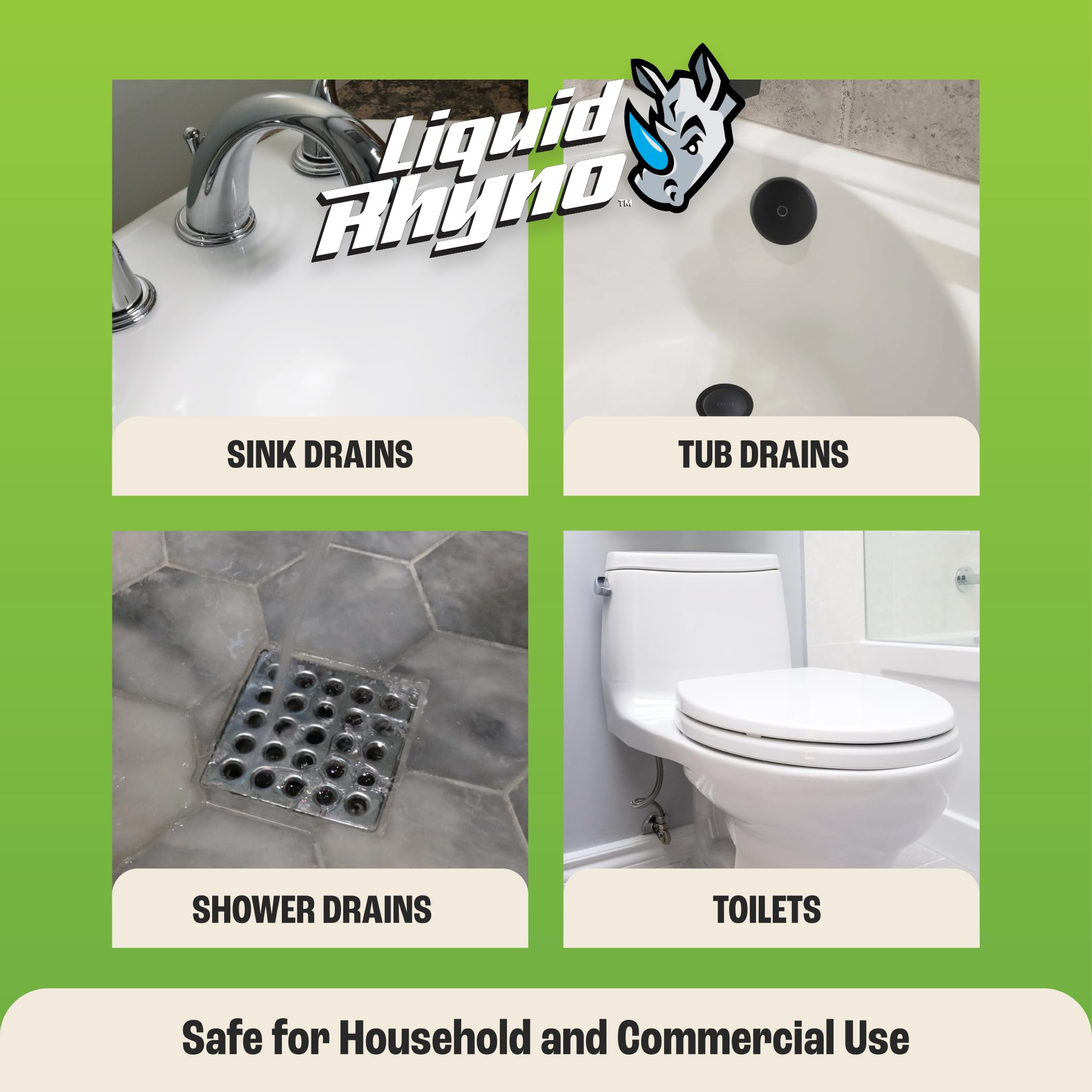 Liquid Rhyno 62 oz. Drain Opener, 2X Concentrate Hair Clog Remover for Sink, Bathtub or Shower Drains, Fast Acting Pro Strength Clears Slow-Flowing Drains, Safe for all Drain Pipes, 4 Treatments - Image 6