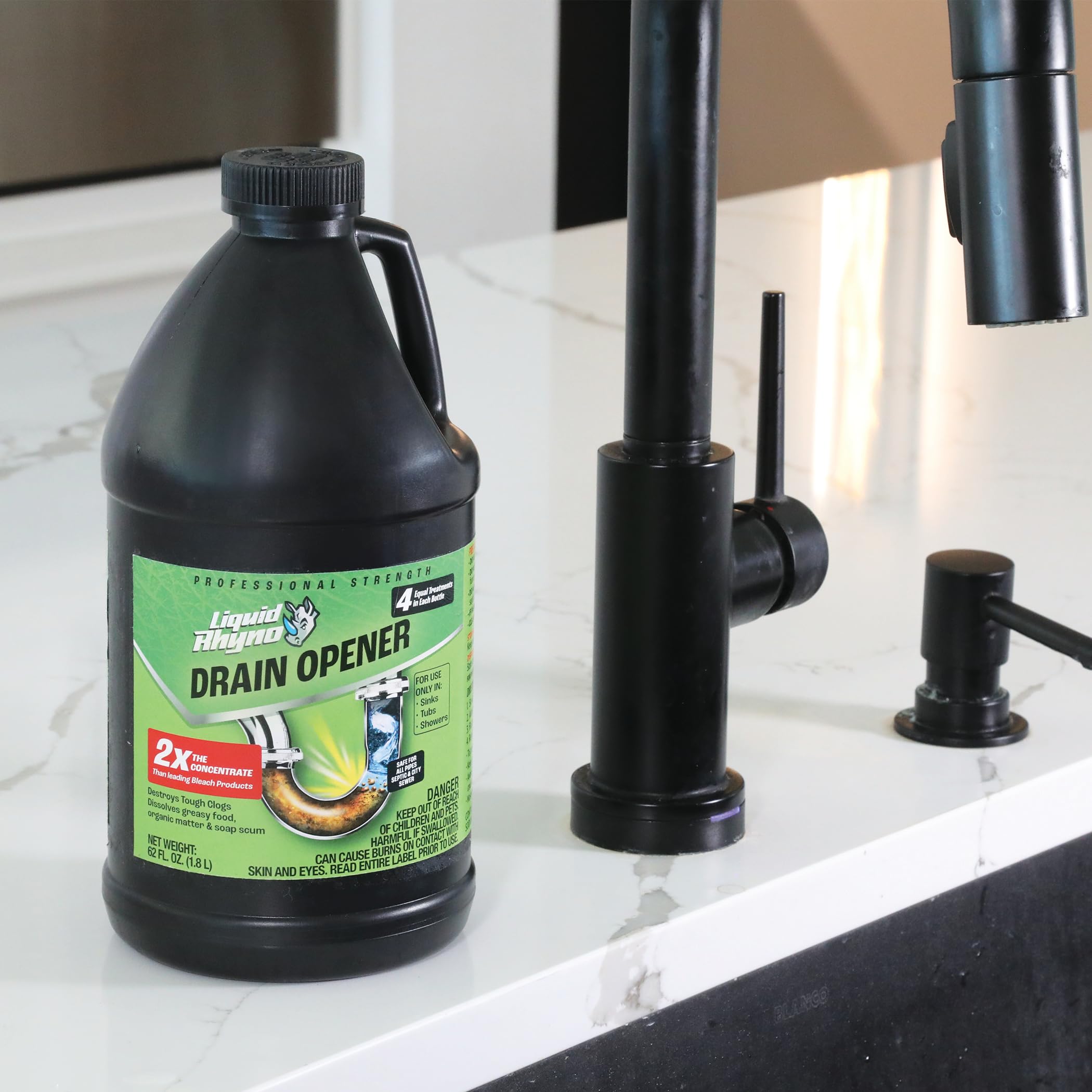 Liquid Rhyno 62 oz. Drain Opener, 2X Concentrate Hair Clog Remover for Sink, Bathtub or Shower Drains, Fast Acting Pro Strength Clears Slow-Flowing Drains, Safe for all Drain Pipes, 4 Treatments - Image 9