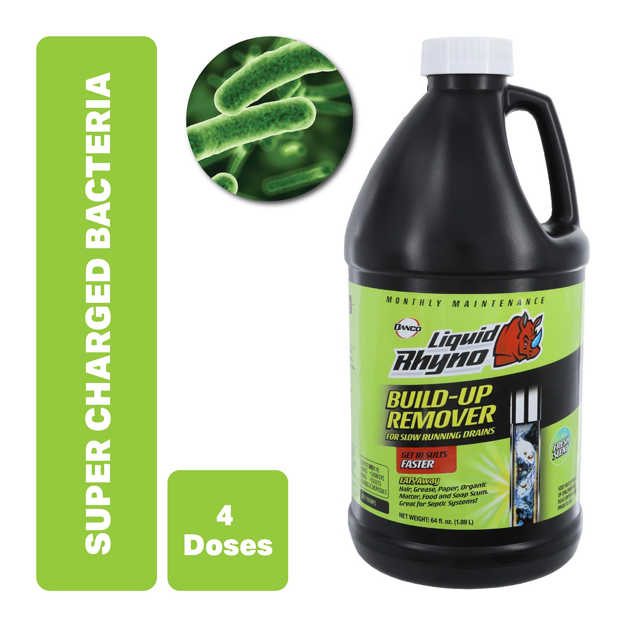 Liquid Rhyno Drain Build-Up Remover, Natural Enzyme Cleaner Treatments with Fresh Scent for Sink, Bathtub, Toilet & RV Drain Odor Control, 4 Treatments (64 oz) - Image 8