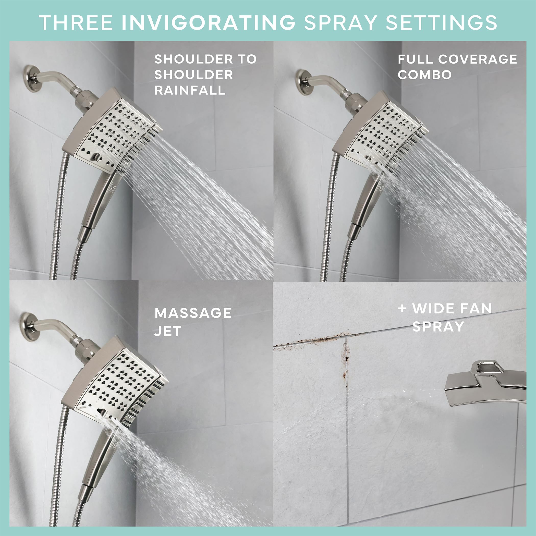 SEVENTY 3-Setting Dual Combo, Fixed and Handheld Showerhead in Brushed Nickel (12162) - Image 4