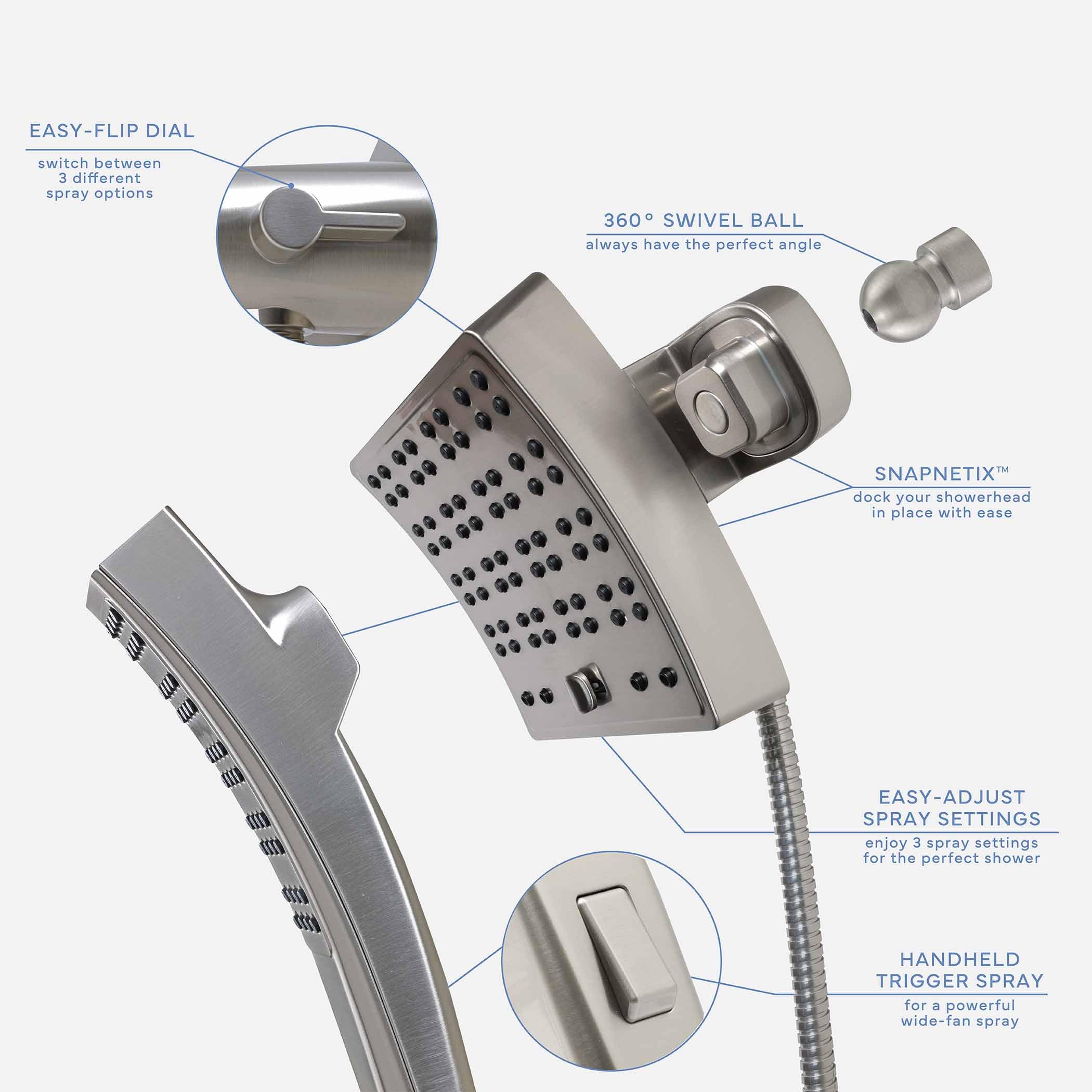 SEVENTY 3-Setting Dual Combo, Fixed and Handheld Showerhead in Brushed Nickel (12162) - Image 6