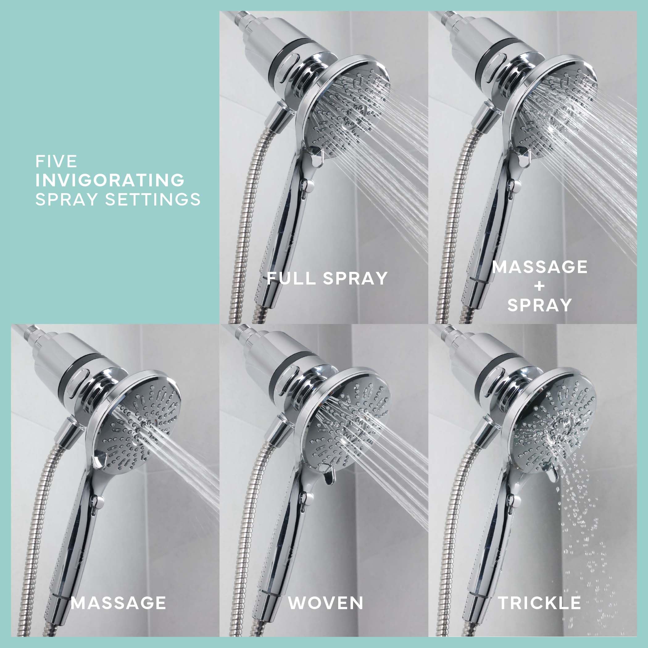 SEVENTY 5-Setting Magnetic Handheld Shower Head with Shower Filter and 59 Inch Hose in Chrome – Helps Reduce Chlorine and Impurities for Healthier Hair, Skin and Scalp, Easy to Install (12158) - Image 5