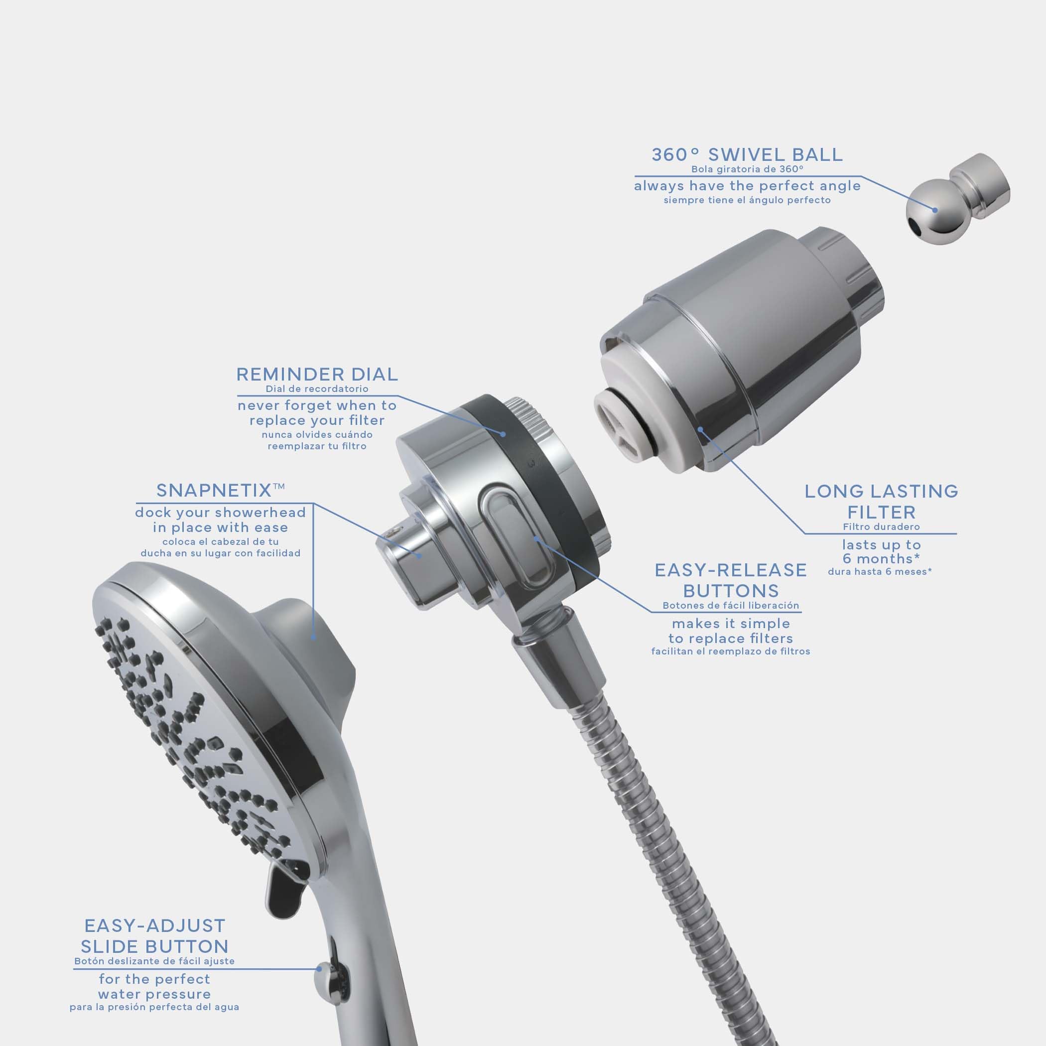 SEVENTY 5-Setting Magnetic Handheld Shower Head with Shower Filter and 59 Inch Hose in Chrome – Helps Reduce Chlorine and Impurities for Healthier Hair, Skin and Scalp, Easy to Install (12158) - Image 7