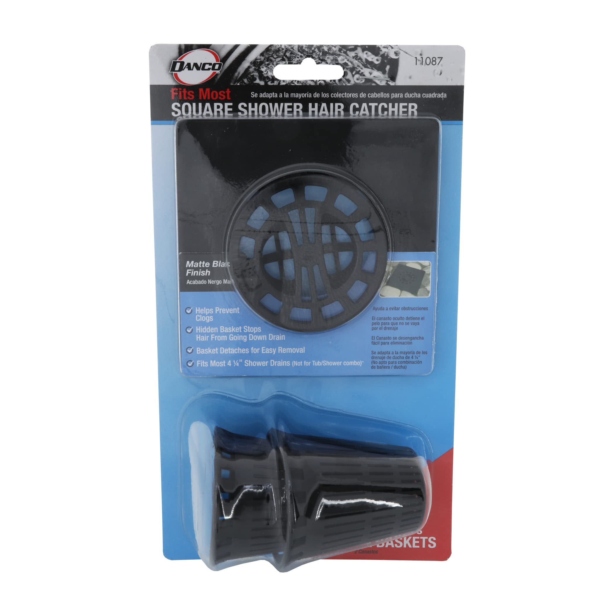 Square Shower Hair Catcher with Replacement Baskets, Shower Drain Protector in Matte Black - Image 6